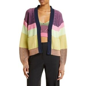 NWT JONATHAN SIMKHAI Safford‎ Cotton Cashmere Cardigan Sz S Multicolor Striped